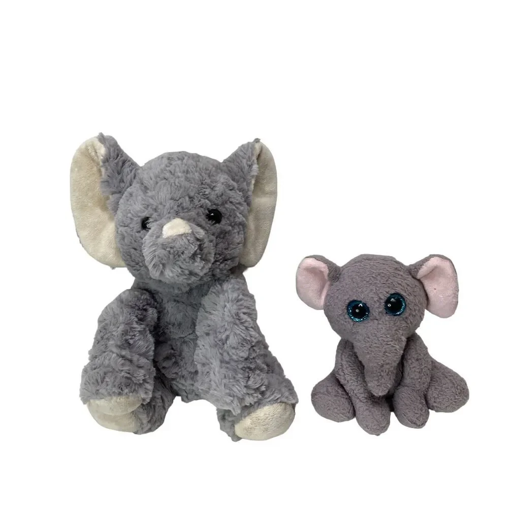 Lot of 2 KellyToy Gray Plush Elephants Baby Stuffed Animal White Pink Ear Cuddle